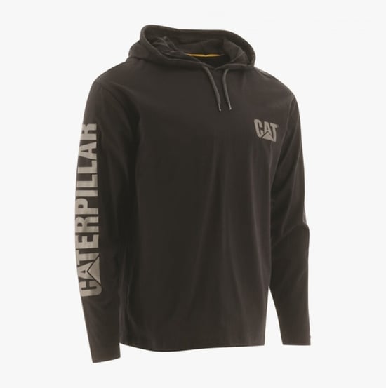 CAT 1510425 Mens Cotton Hooded Long Sleeve T-Shirt Black - Image 1