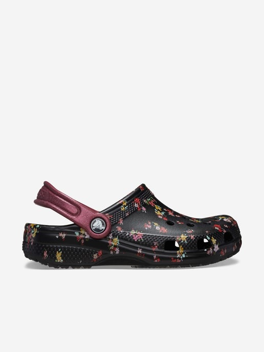 Crocs Girls Classic Ditsy Floral Clog in Black - Image 1
