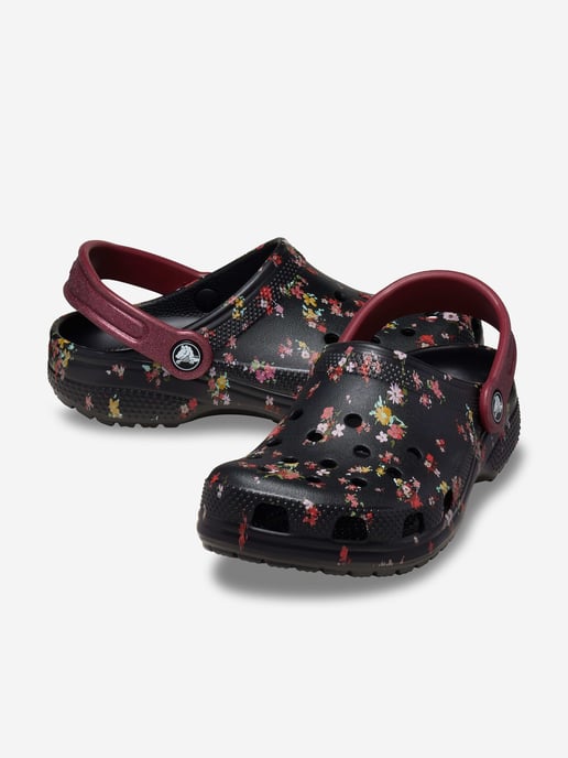 Crocs Girls Classic Ditsy Floral Clog in Black - Image 2