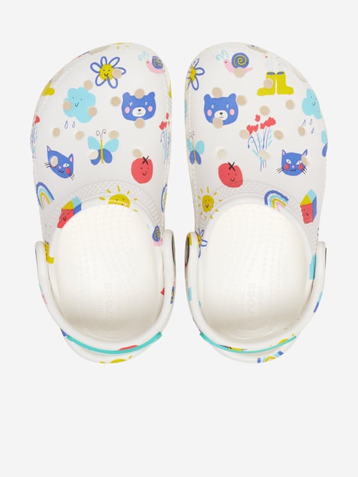 Crocs Kids Classic Doodle Print Clog in White - Image 3