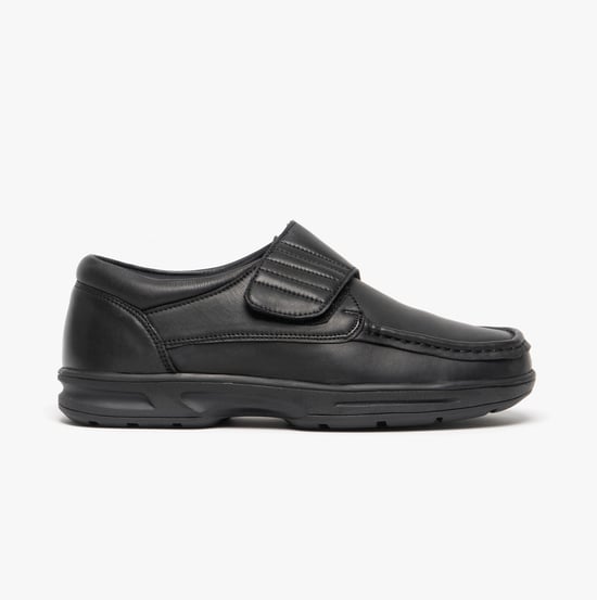 TEXAS Mens Leather Touch Fasten Wide Fit Shoes Black - Image 1