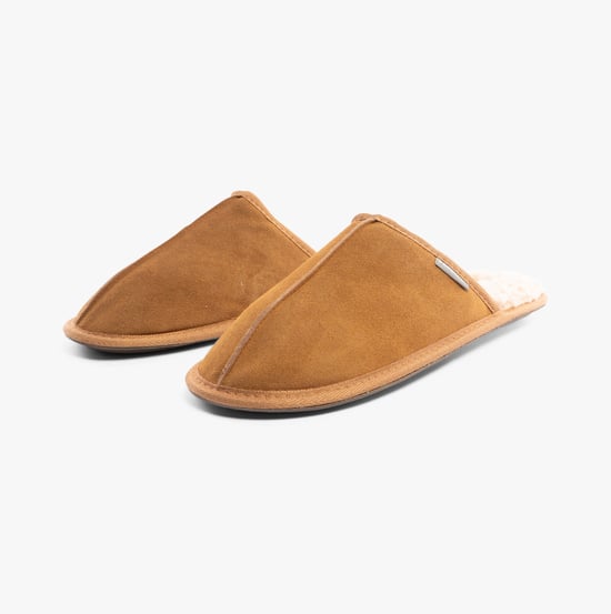 Dunlop TAYLOR Mens Suede Mule Slippers Cognac - Image 5