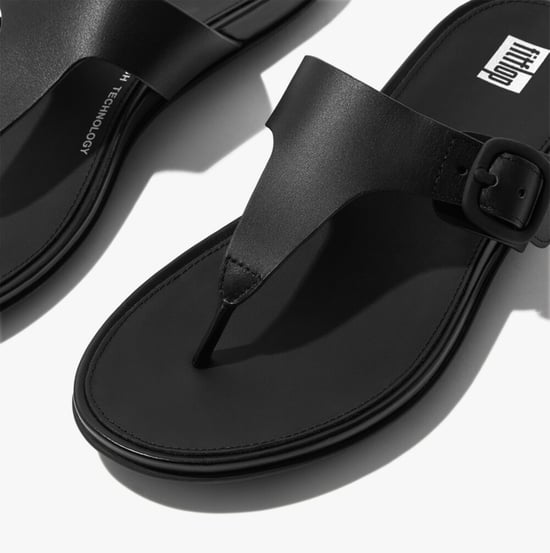 GRACIE RUBBER-BUCKLE LEATHER Womens Toe Post All Black - Image 3