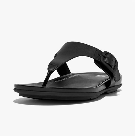 GRACIE RUBBER-BUCKLE LEATHER Womens Toe Post All Black - Image 4