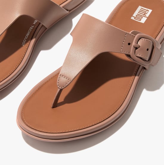 GRACIE RUBBER-BUCKLE LEATHER Womens Toe Post Beige - Image 3