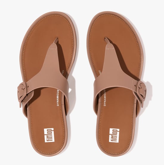 GRACIE RUBBER-BUCKLE LEATHER Womens Toe Post Beige - Image 4