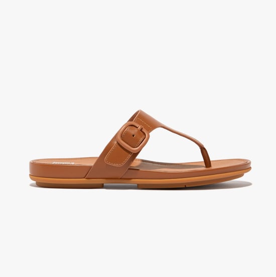 GRACIE RUBBER-BUCKLE LEATHER Womens Toe Post Light Tan - Image 1