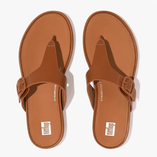 GRACIE RUBBER-BUCKLE LEATHER Womens Toe Post Light Tan - Image 3