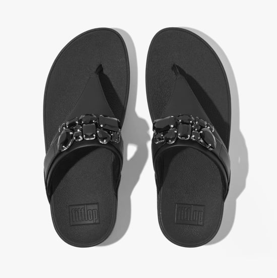 LULU JEWEL-DELUXE LEATHER Womens Toe Post Sandals Black - Image 2