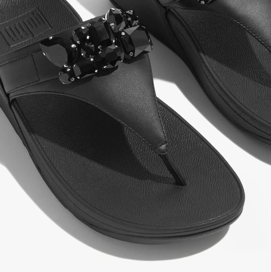 LULU JEWEL-DELUXE LEATHER Womens Toe Post Sandals Black - Image 4