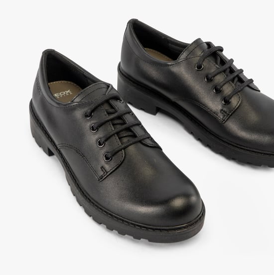 CASEY G C Girls Leather Lace Up School Shoes Black - Image 1