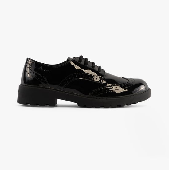 JR CASEY Girls Patent Brogue School Shoes Black - Image 3