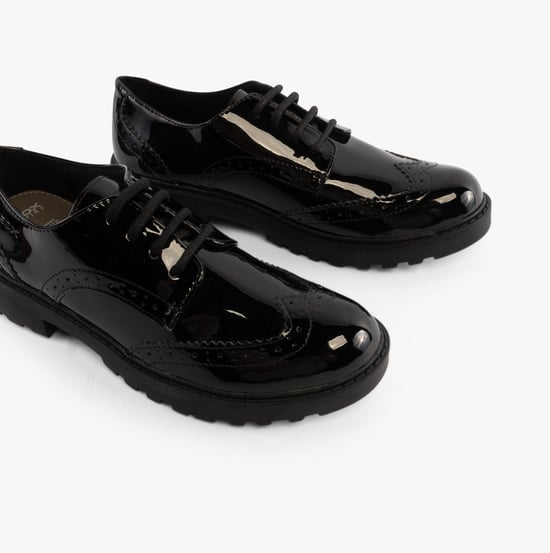 JR CASEY Girls Patent Brogue School Shoes Black - Image 6