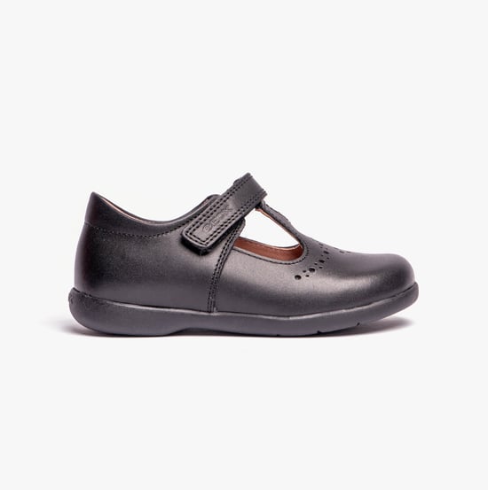 NAIMARA G B Girls Leather Touch Fasten School Shoes Black - Image 1