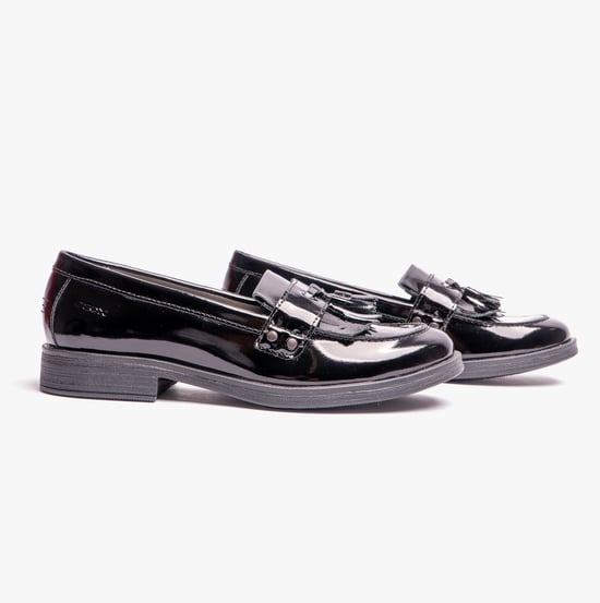 JR AGATA Girls Moccasin Tassel School Shoes Patent Black - Image 3