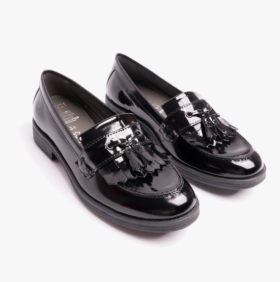 JR AGATA Girls Moccasin Tassel School Shoes Patent Black - Image 5