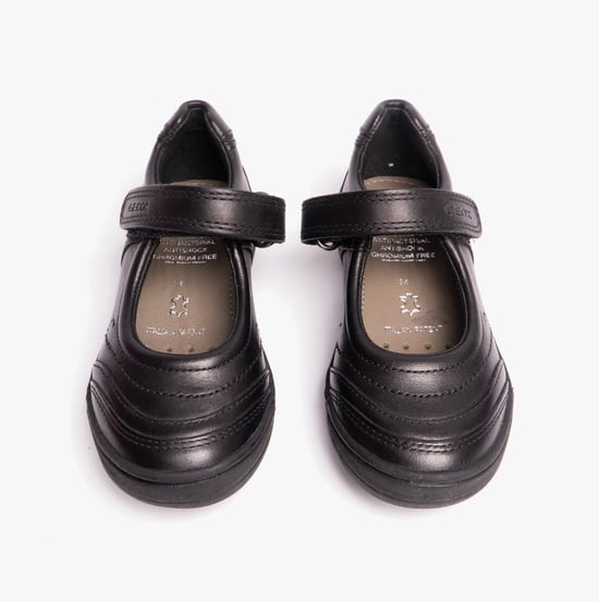 HADRIEL I Girls Leather Touch Fasten School Shoes Black - Image 4
