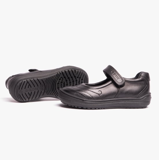 HADRIEL I Girls Leather Touch Fasten School Shoes Black - Image 6