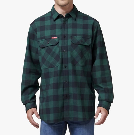 Hard Yakka LANGEA KORTE CHECK FLANELL Heren Overhemden Groen - Image 1