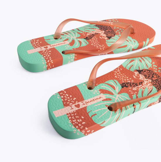 I LOVE SUN PRINT Womens Flip Flops Tan - Image 4