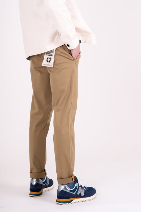 Beige Organic Cotton Blend Slim Fit Classic Chinos - Image 2