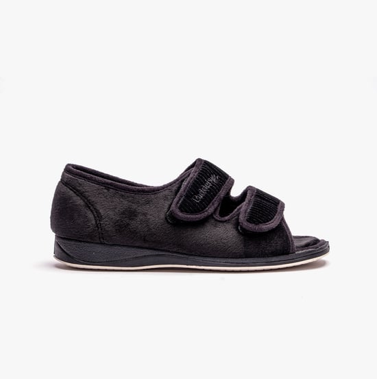 Padders LYDIA X Womens Open Toe Touch Fasten Slippers Black - Image 1