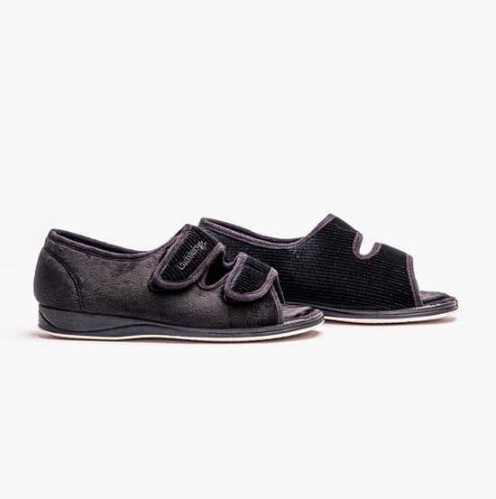 Padders LYDIA X Womens Open Toe Touch Fasten Slippers Black - Image 4