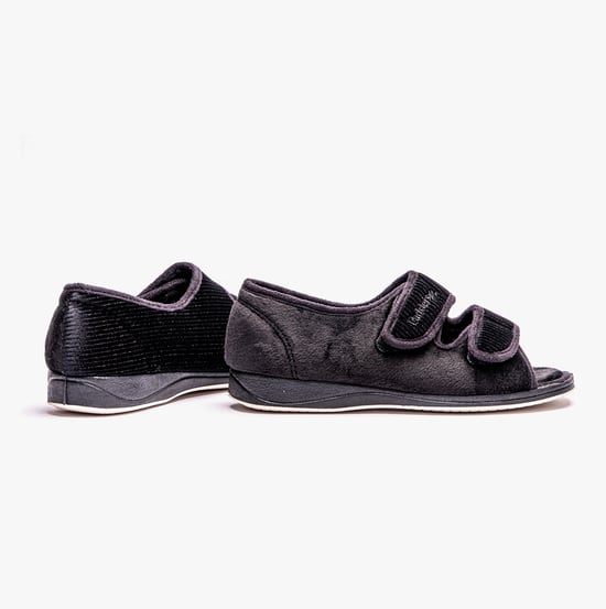 Padders LYDIA X Womens Open Toe Touch Fasten Slippers Black - Image 2