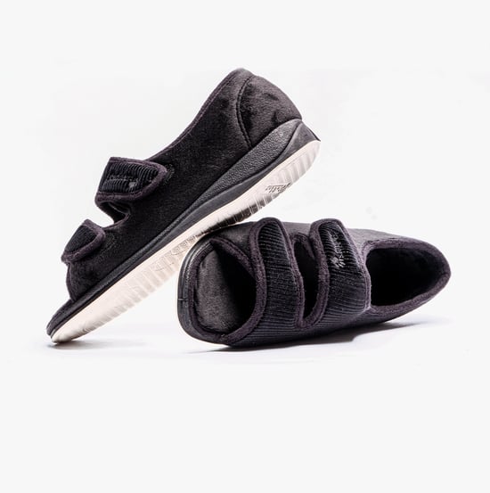 Padders LYDIA X Womens Open Toe Touch Fasten Slippers Black - Image 3