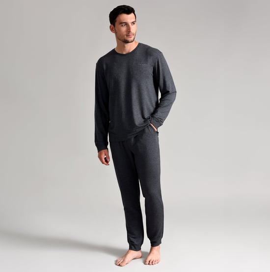 Ted Baker Long Sleeve Pyjama Top | Breathable Casual Mens Long Sleeve T Shirt - Charcoal - Image 4