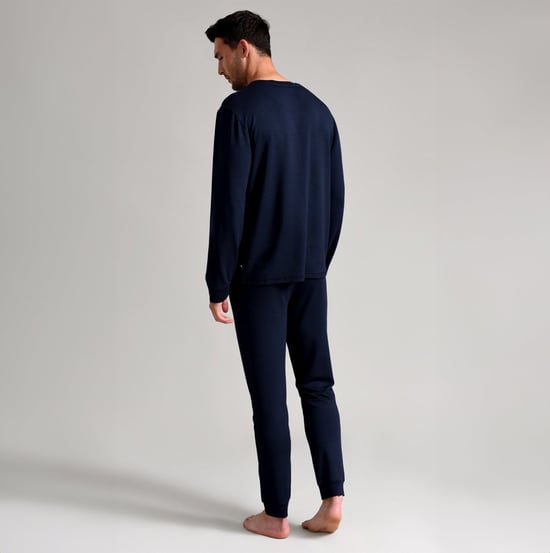 Ted Baker Pyjamasbyxor för herrar | Andningsaktiva avslappnade långa pyjamas-joggers med fickor - Marinblå - Image 3