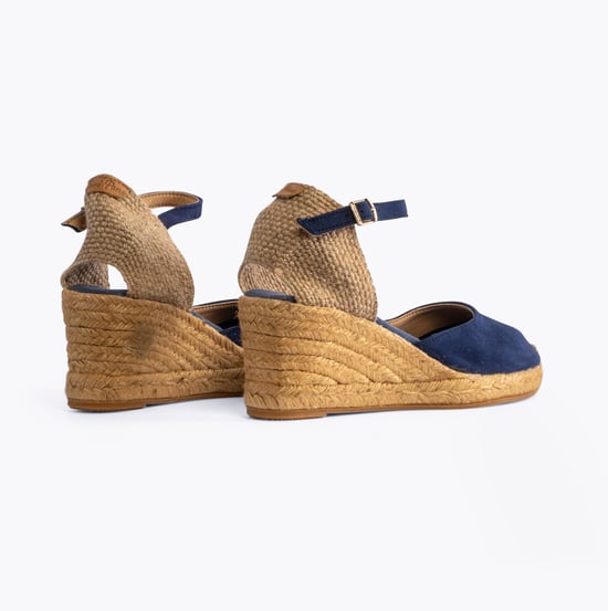 LLORET Ladies Suede Wedge Espadrilles Navy - Image 5