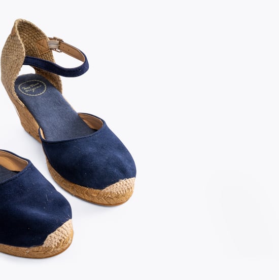 LLORET Ladies Suede Wedge Espadrilles Navy - Image 4