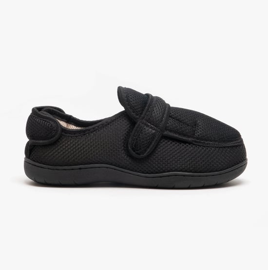 Zedzzz JOSH Mens Super Wide Touch Fasten Slippers Black - Image 1