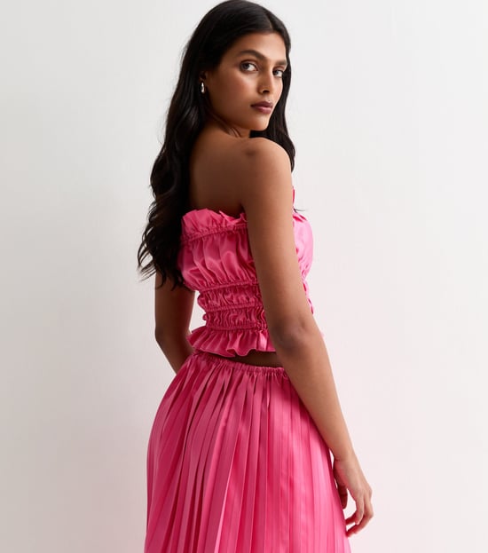 Hot Pink Ruched Bandeau Top - Image 4