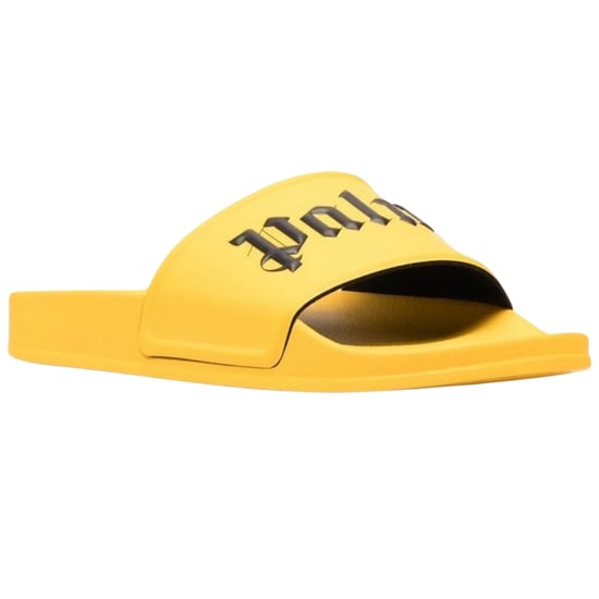 Palm Angels Gothic Print Yellow Pool Slides - Image 2