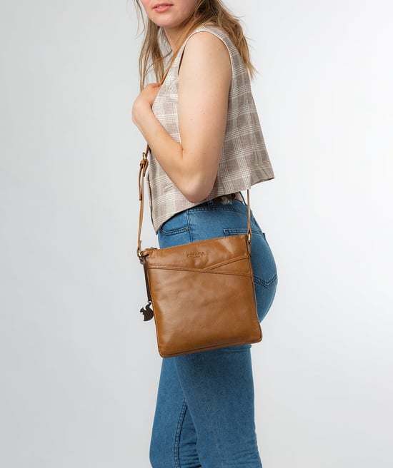 'Avril' Dark Tan Leather Cross Body Bag - Image 1