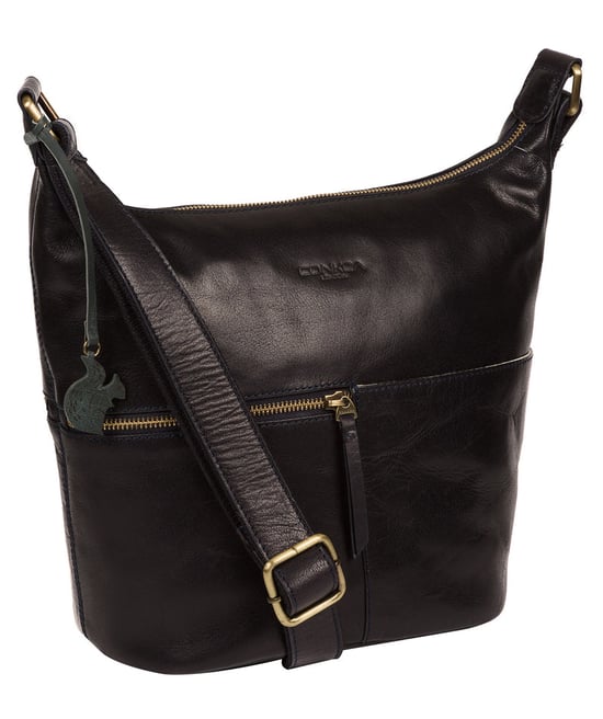 'Kristin' Navy Leather Shoulder Bag - Image 5