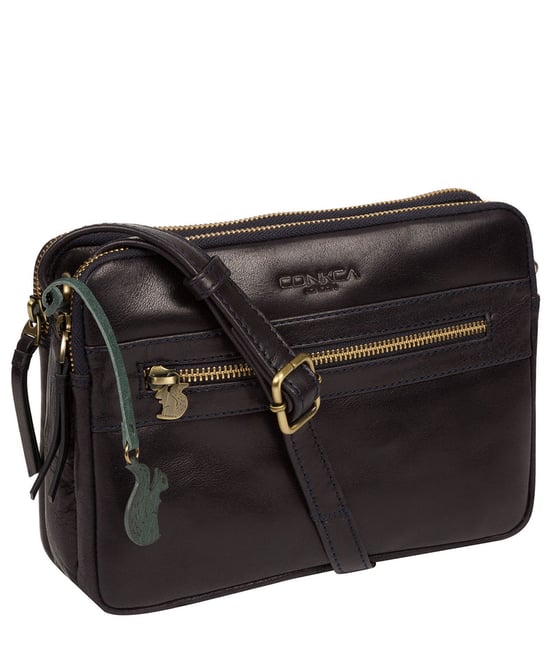 'Drew' Navy Leather Cross Body Bag - Image 5