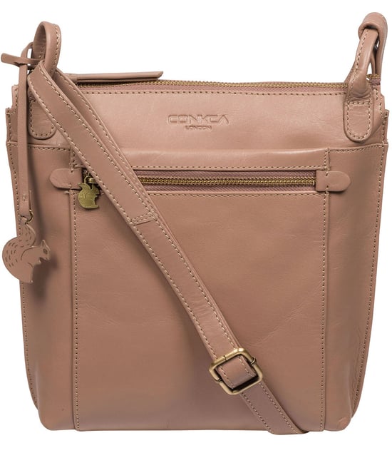 'Rego' Natural Taupe Leather Cross Body Bag - Image 1