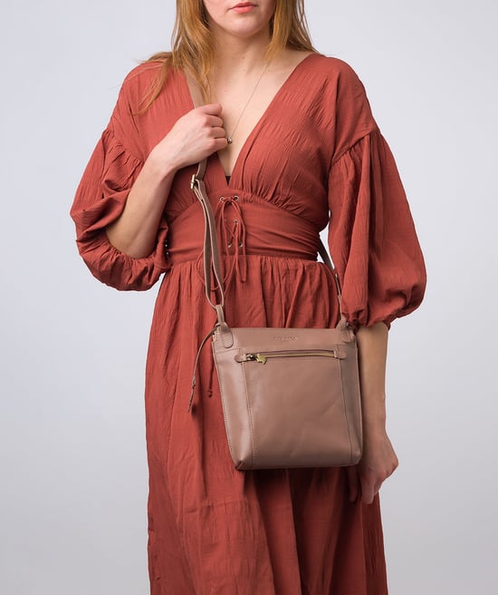 'Rego' Natural Taupe Leather Cross Body Bag - Image 2
