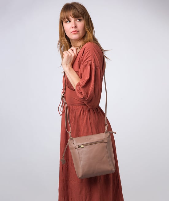 'Rego' Natural Taupe Leather Cross Body Bag - Image 4