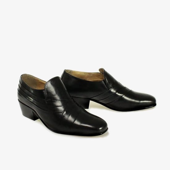 CARLOS Mens Soft Leather Pleated Cuban Heel Shoes Black - Image 2