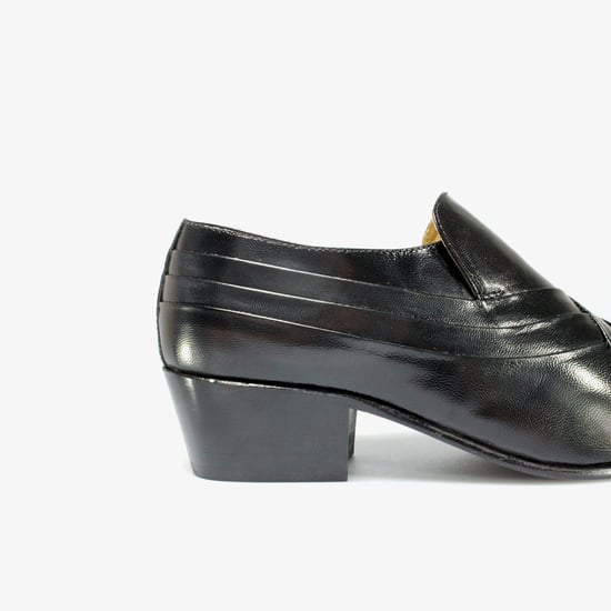 CARLOS Mens Soft Leather Pleated Cuban Heel Shoes Black - Image 4