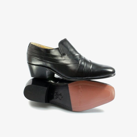 CARLOS Mens Soft Leather Pleated Cuban Heel Shoes Black - Image 3