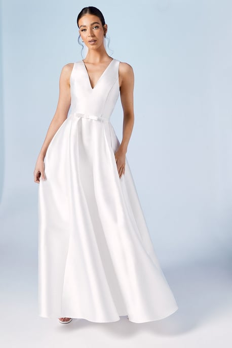 Plunge Neck Bow Waist Maxi Dress With Pockets - Image 1