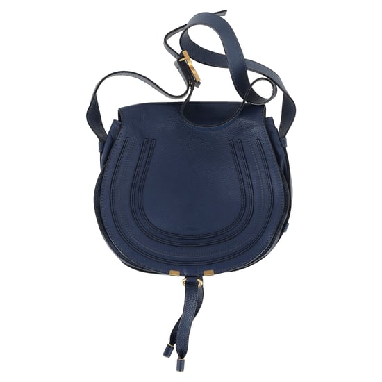 Chloé Marcie Saddle Bag in Navy Blue Grained Calf Leather - Image 1