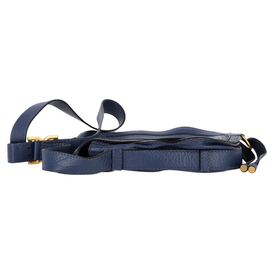 Chloé Marcie Saddle Bag in Navy Blue Grained Calf Leather - Image 3