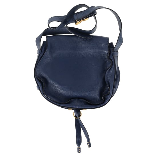 Chloé Marcie Saddle Bag in Navy Blue Grained Calf Leather - Image 4
