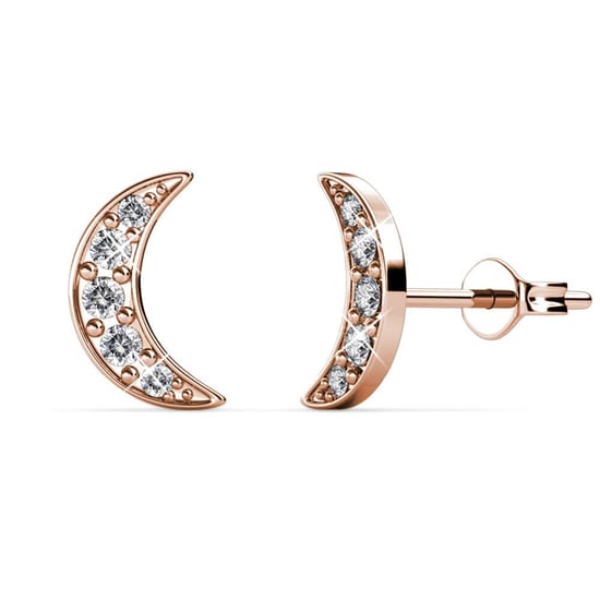 Crescent Moon Earrings - Rose Gold and Crystal - Image 1